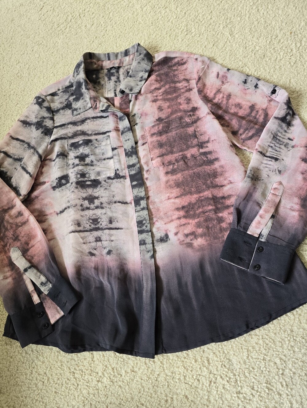 Buffalo David Bitton Hidden Button Down Semi Sheer Long Sleeve Womens Size Large